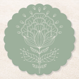 ハス花白線スケッチフローラ緑茎 ペーパーコースター