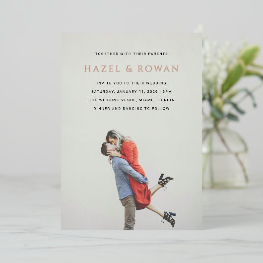 ハゼルモダン写結婚真 箔招待状 (立ち正面)