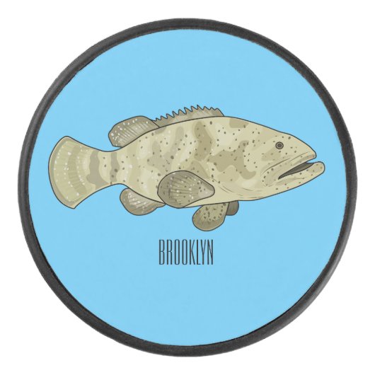 ハタの魚の漫画イラストレーション アイスホッケーパック (正面)