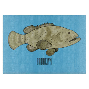 ハタの魚の漫画イラストレーション カッティングボード