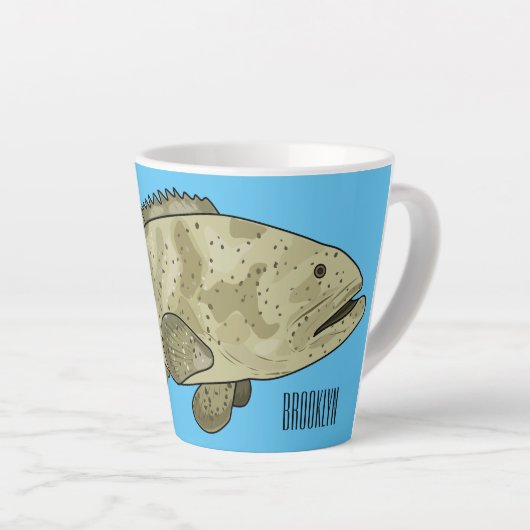 ハタの魚の漫画イラストレーション カフェラテマグ (右アングル)