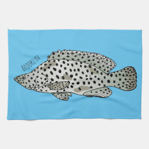 ハタの魚の漫画イラストレーション キッチンタオル