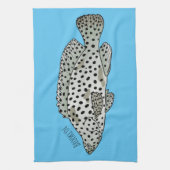 ハタの魚の漫画イラストレーション キッチンタオル (縦)