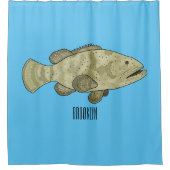 ハタの魚の漫画イラストレーション シャワーカーテン (正面)
