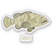 ハタの魚の漫画イラストレーション シール (正面)