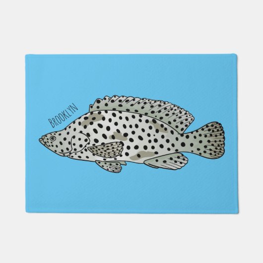 ハタの魚の漫画イラストレーション ドアマット (正面)