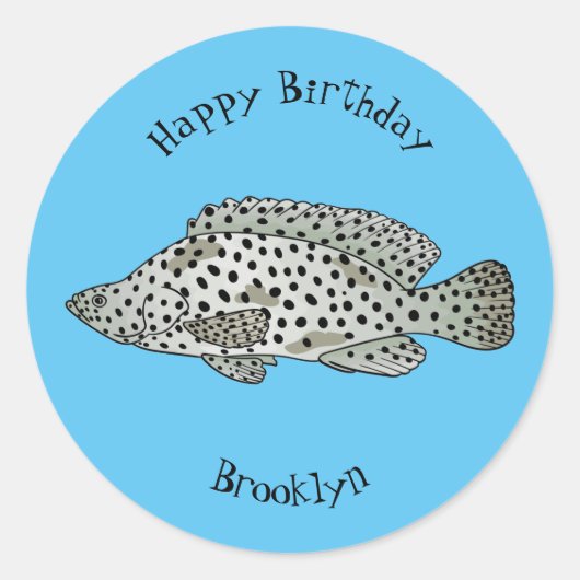 ハタの魚の漫画イラストレーション ラウンドシール (正面)