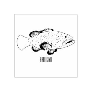 ハタの魚の漫画イラストレーション ラバースタンプ