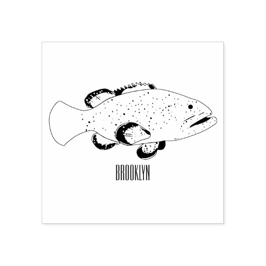 ハタの魚の漫画イラストレーション ラバースタンプ (インプリント)