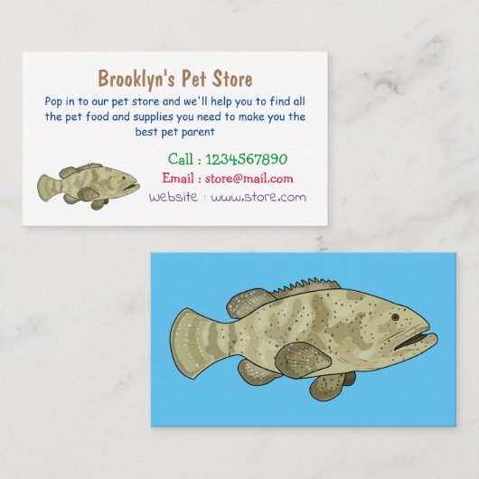 ハタの魚の漫画イラストレーション 名刺 (正面/裏面)