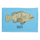 ハタの魚の漫画イラストレーション 枕カバー (裏面)