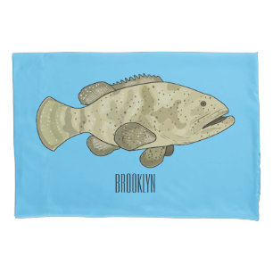 ハタの魚の漫画イラストレーション 枕カバー