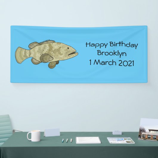 ハタの魚の漫画イラストレーション 横断幕 (トレードショー)