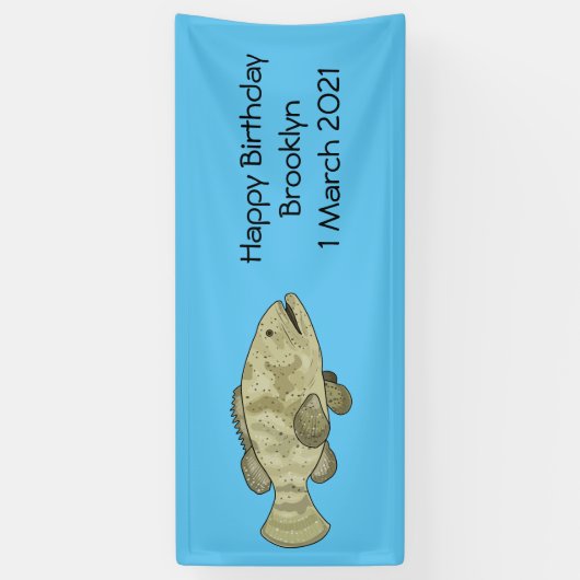 ハタの魚の漫画イラストレーション 横断幕 (縦)