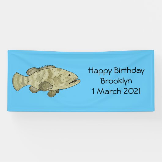 ハタの魚の漫画イラストレーション 横断幕 (横)