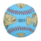 ハタの魚の漫画イラストレーション 野球ボール (裏面)