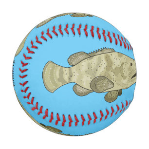 ハタの魚の漫画イラストレーション 野球ボール