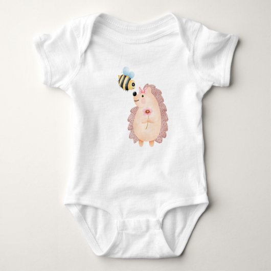 ハチが入った遊水色のハリネズミ漫画 ベビーボディスーツ (正面)