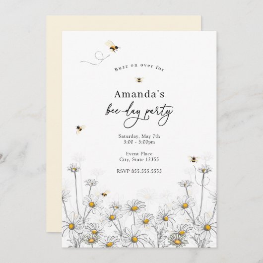 ハチとデイジービーディ誕生日招待状 招待状 (正面/裏面)