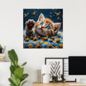 ハチと交流するかわいい子猫 ポスター (ホームオフィス)