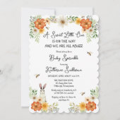 ハチと春の花 | ウサギの女の子 ベイビーシャワー 招待状 (正面)