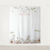 ハチと花のピンクのベビーシャワー写真用背景 タペストリー (正面)