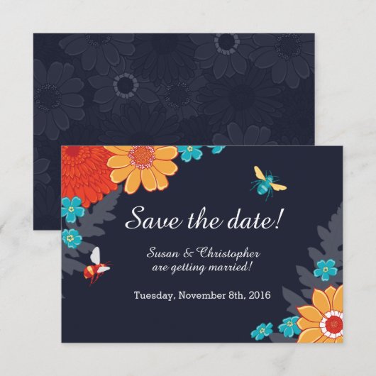 『ハチと花のSave-the-Date』 招待状 (正面/裏面)