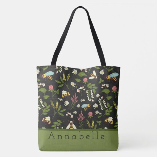 ハチと花忙しをパーソナライズ トートバッグ (裏面)
