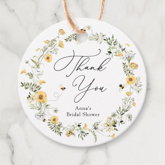 ハチと野の花のブライダルシャワーのギフトタグ フェイバータグ (正面)