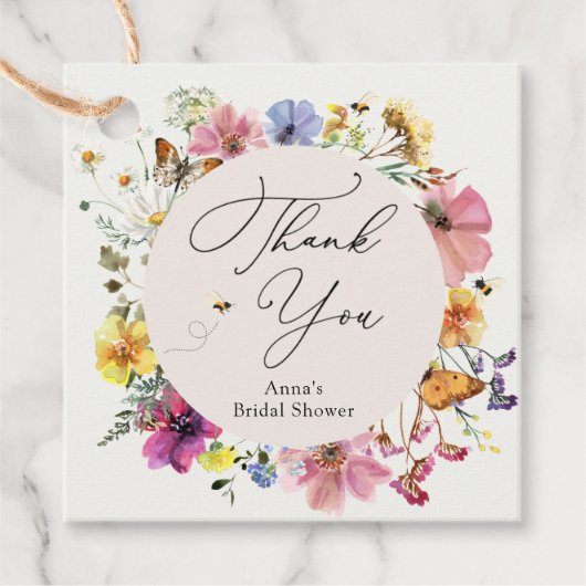ハチと野の花のブライダルシャワーのギフトタグ フェイバータグ (正面)