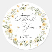 ハチと野の花のベイビーシャワーギフトタグ ラウンドシール (正面)