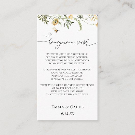 ハチと黄色の野の花のハネムーンウィッシュ エンクロージャーカード (正面)