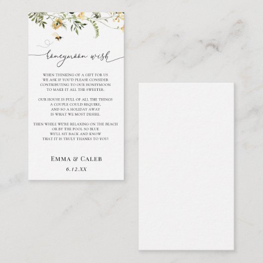 ハチと黄色の野草の新婚旅行 エンクロージャーカード (正面/裏面)