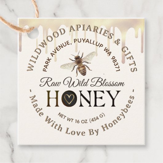 ハチによる愛で作られるハチミツのドリップとハート フェイバータグ (正面)