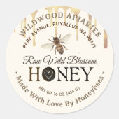 ハチによる愛で作られるハチミツのドリップとハート ラウンドシール (正面)