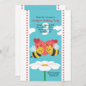 ハチのカップル誕生日パーティー招待状 招待状 (正面/裏面)