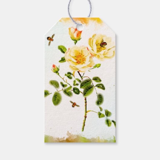 ハチのギフトタグ付きバラの水色の茎 ギフトタグ (正面)