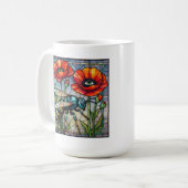 ハチのステンドグラス鮮やかポピー花 コーヒーマグカップ (正面左)