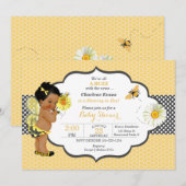 ハチのテーマ 黄色 ゴールド ドット 女の子ベイビー 招待状 (正面/裏面)