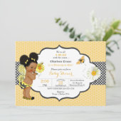 ハチのテーマ 黄色 ゴールド ドット 女の子 パフス 招待状 (スタンド正面)