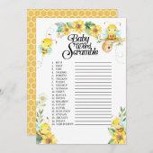 ハチのベイビーシャワーワードスクランブルゲーム 招待状 (正面/裏面)