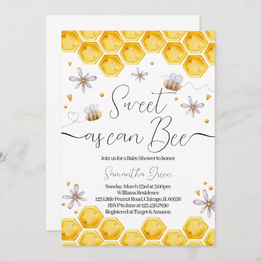 ハチのベイビーシャワー招待状 招待状 (正面/裏面)