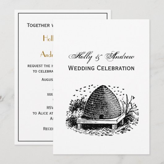 ハチの巣とハチ #1 ヘラルディック ヴィンテージ 招待状 (正面/裏面)