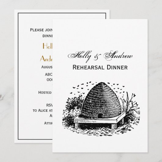 ハチの巣とハチ #1 ヘラルディック ヴィンテージ 招待状 (正面/裏面)