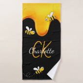 ハチの巣の蜂蜜がしたたるモノグラム 黒と金 バスタオル (バスタオル)