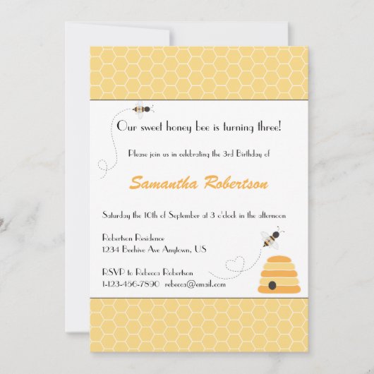 ハチの巣の誕生日招待状 招待状 (正面)