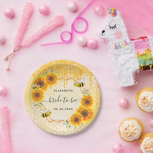ハチの巣の金箔のひまわり ブライダルシャワー ペーパープレート (パーティー)