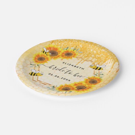ハチの巣の金箔のひまわり ブライダルシャワー ペーパープレート (アングル)
