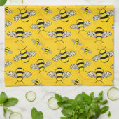 ハチの巣箱に巣を作る可愛らしいカートゥーンミツバチ(黄色) キッチンタオル (折り畳み)