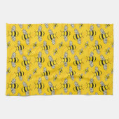 ハチの巣箱に巣を作る可愛らしいカートゥーンミツバチ(黄色) キッチンタオル (横)